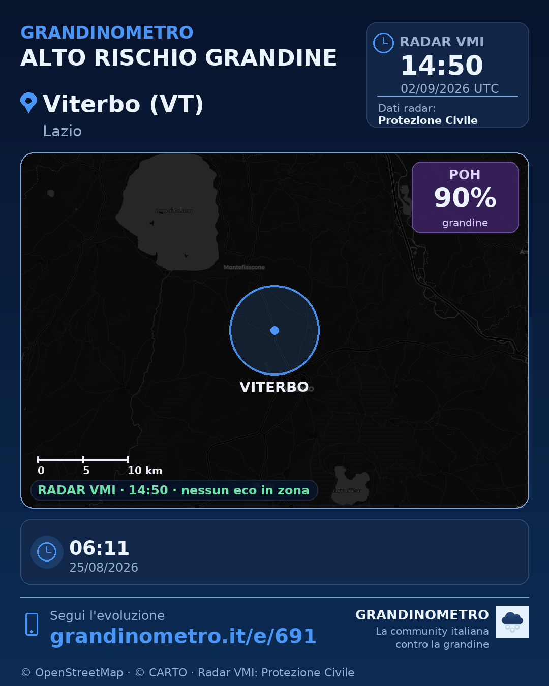 Mappa dell'evento: grandine a Viterbo (VT)