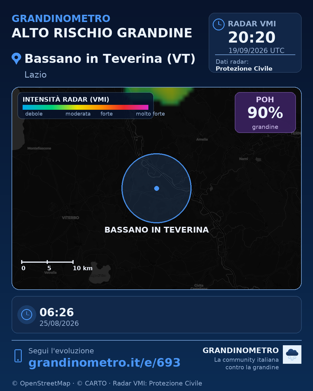 Mappa dell'evento: grandine a Bassano in Teverina (VT)