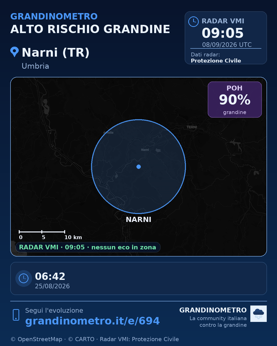 Mappa dell'evento: grandine a Narni (TR)