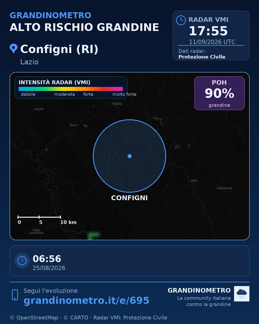 Mappa dell'evento: grandine a Configni (RI)