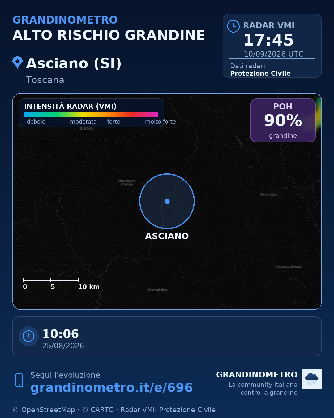 Mappa dell'evento: grandine ad Asciano (SI)
