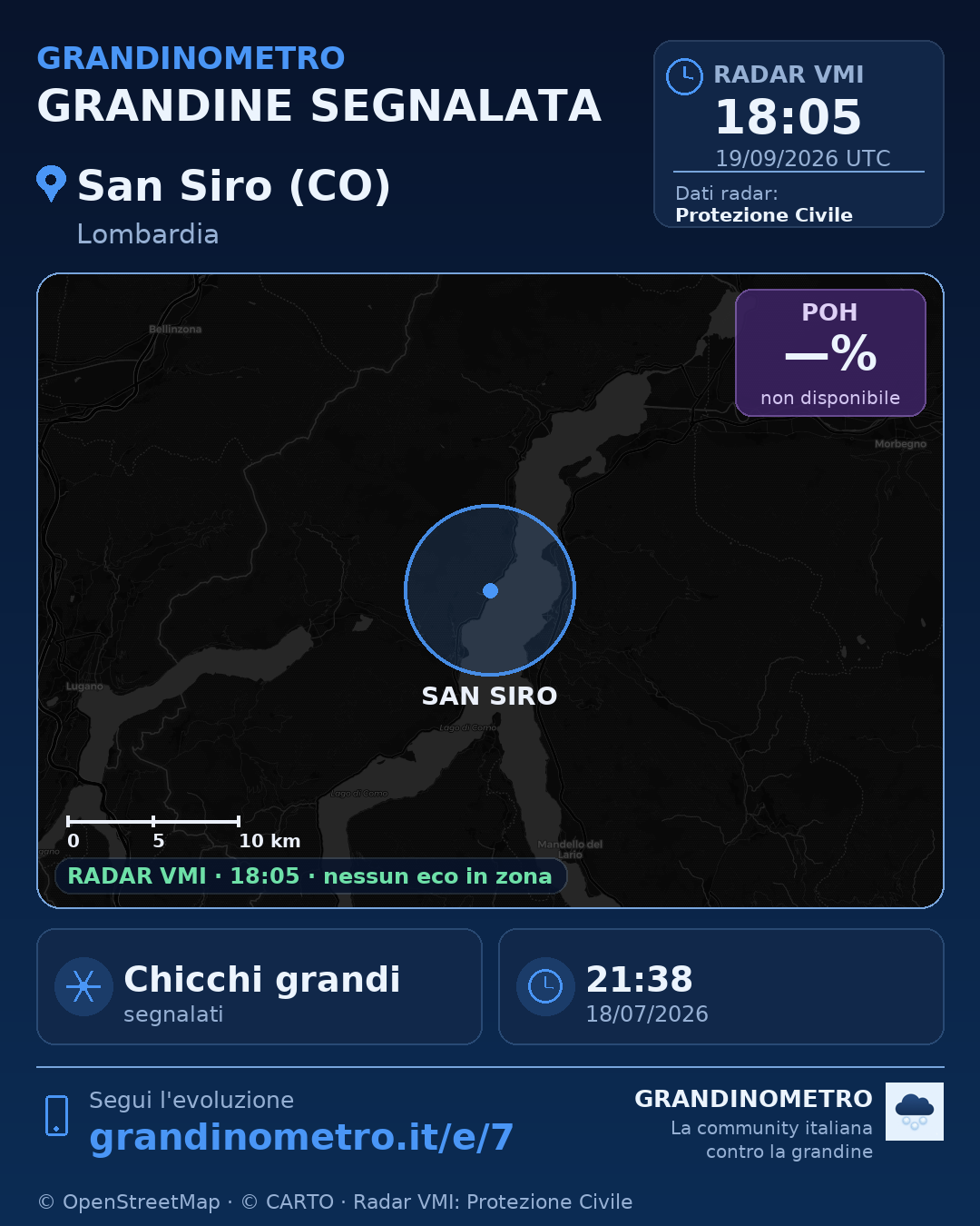 Mappa dell'evento: grandine a San Siro (CO)