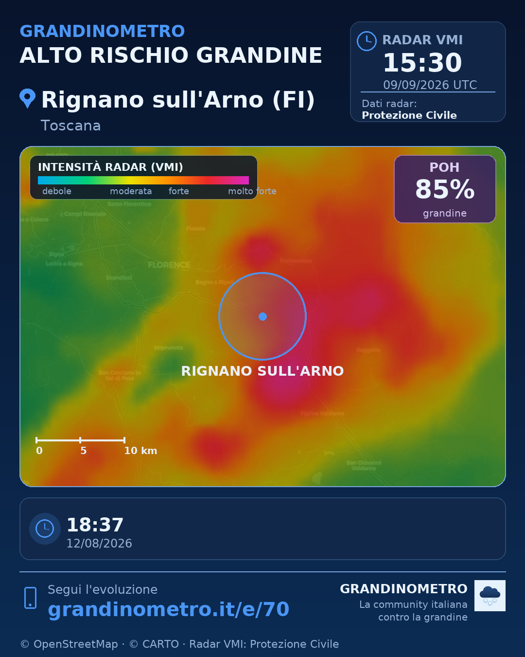 Mappa dell'evento: grandine a Rignano sull'Arno (FI)