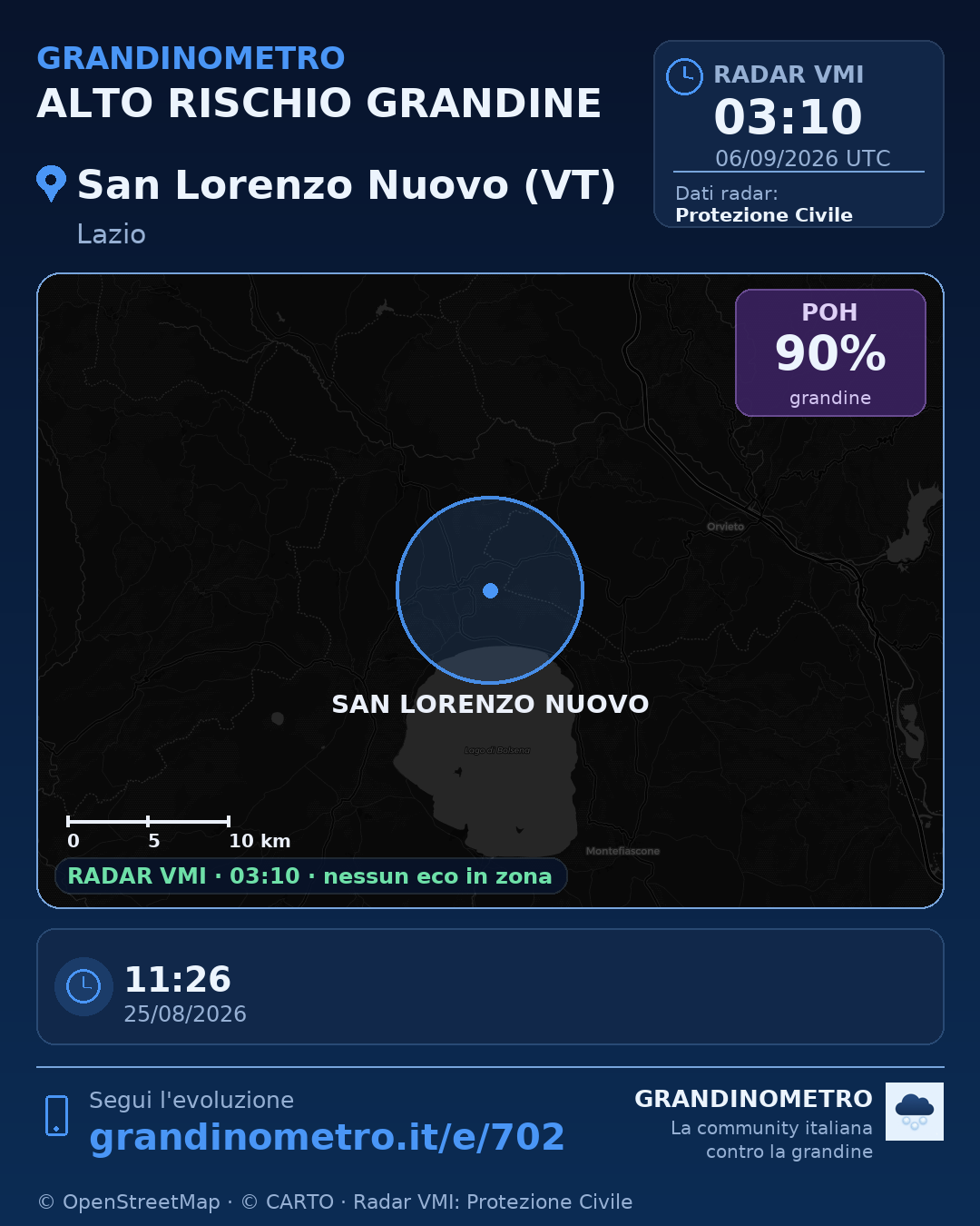 Mappa dell'evento: grandine a San Lorenzo Nuovo (VT)