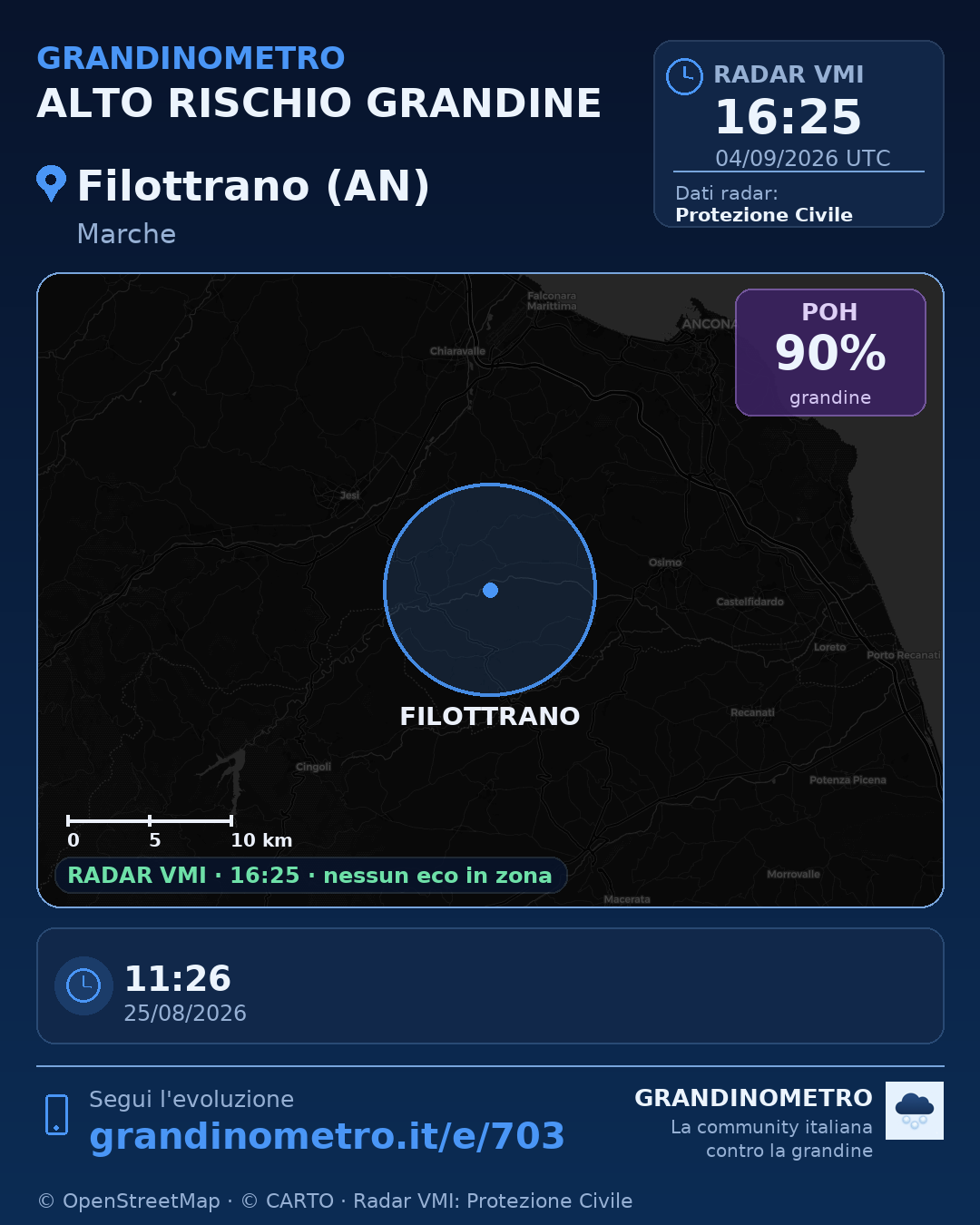 Mappa dell'evento: grandine a Filottrano (AN)