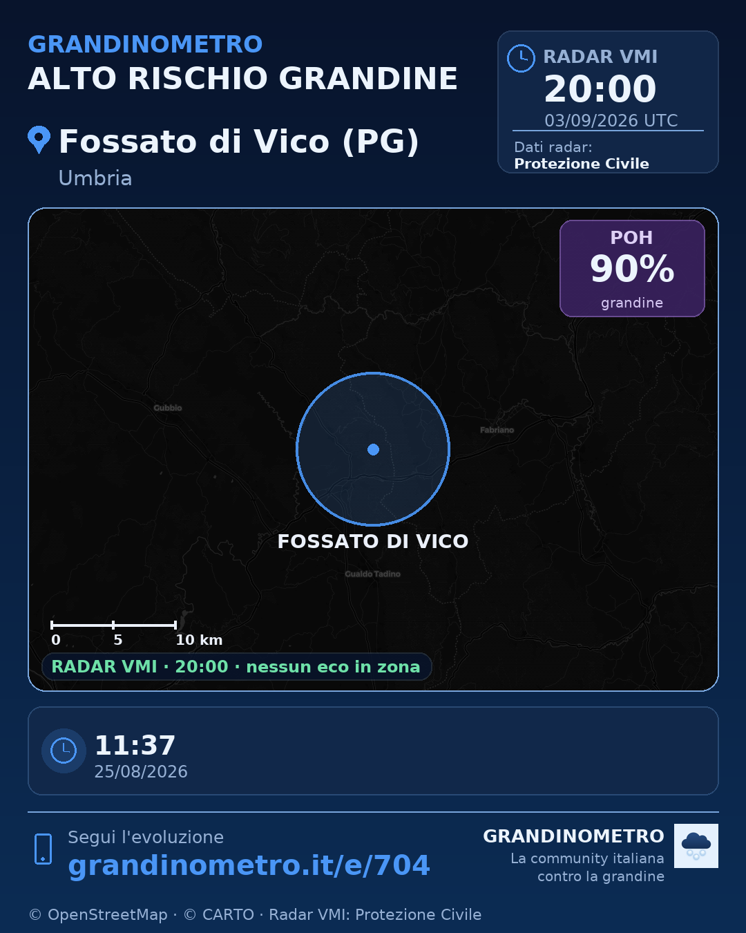 Mappa dell'evento: grandine a Fossato di Vico (PG)