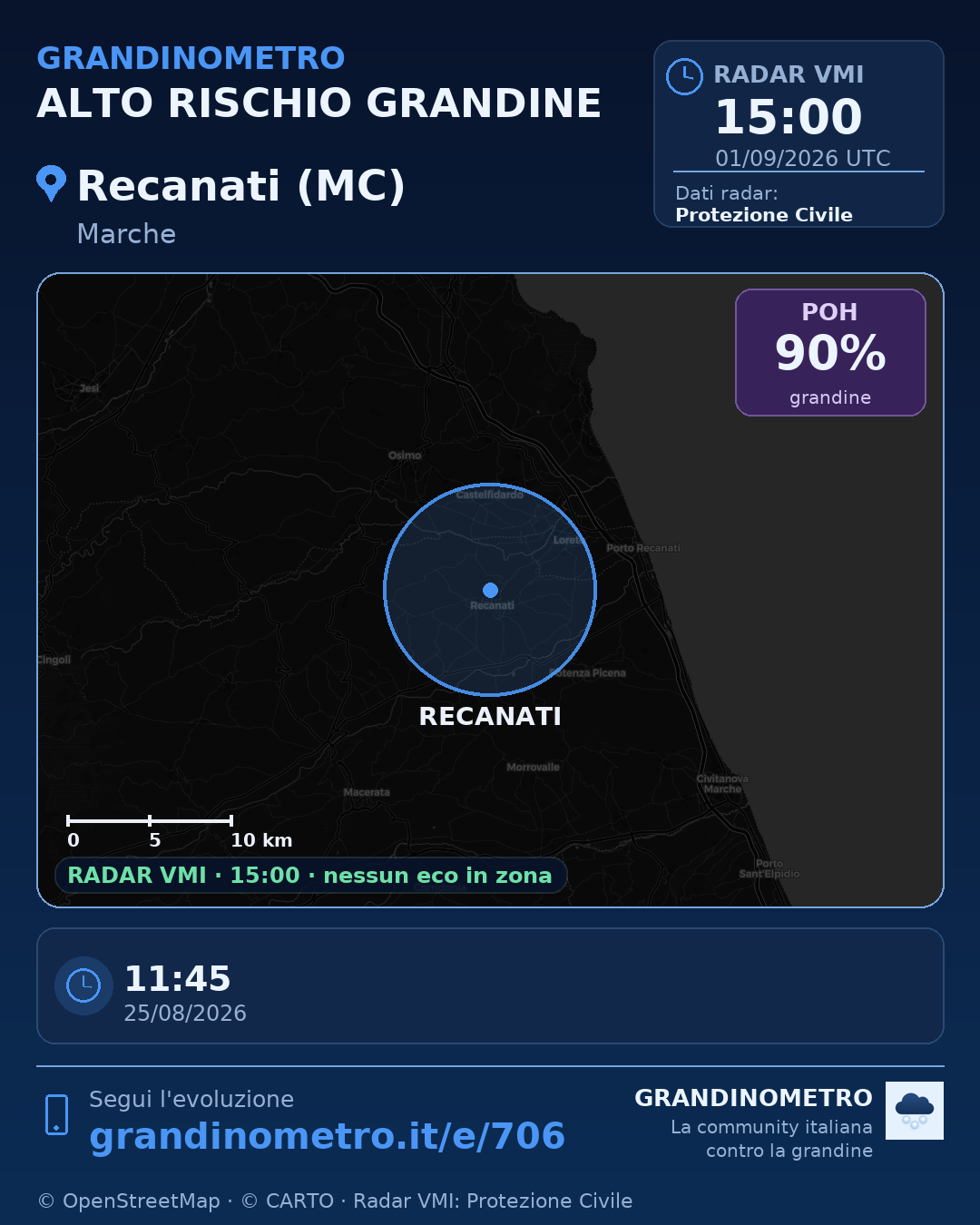 Mappa dell'evento: grandine a Recanati (MC)