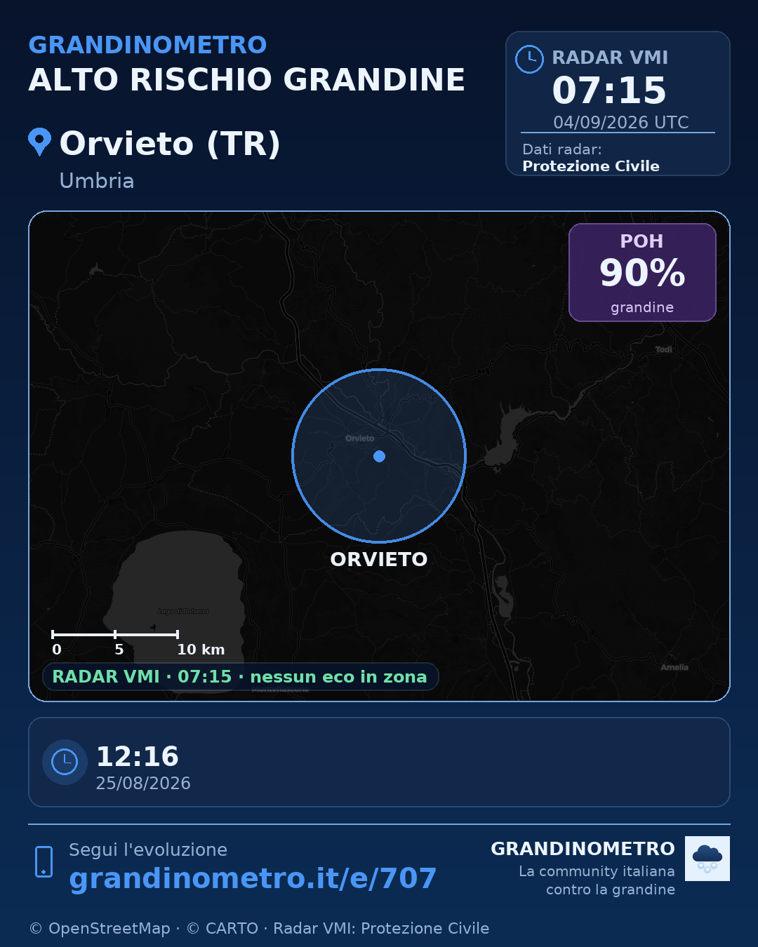Mappa dell'evento: grandine a Orvieto (TR)