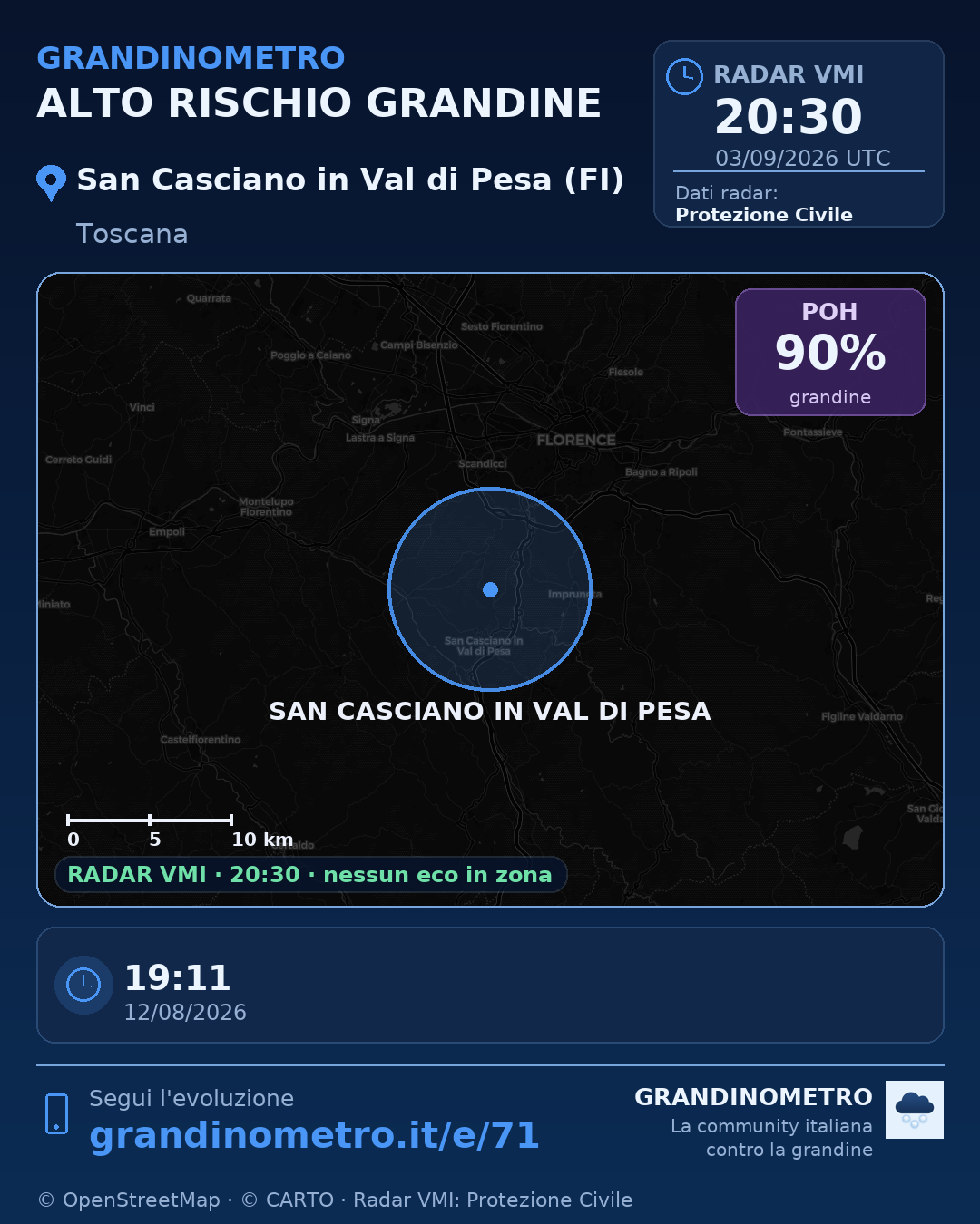 Mappa dell'evento: grandine a San Casciano in Val di Pesa (FI)