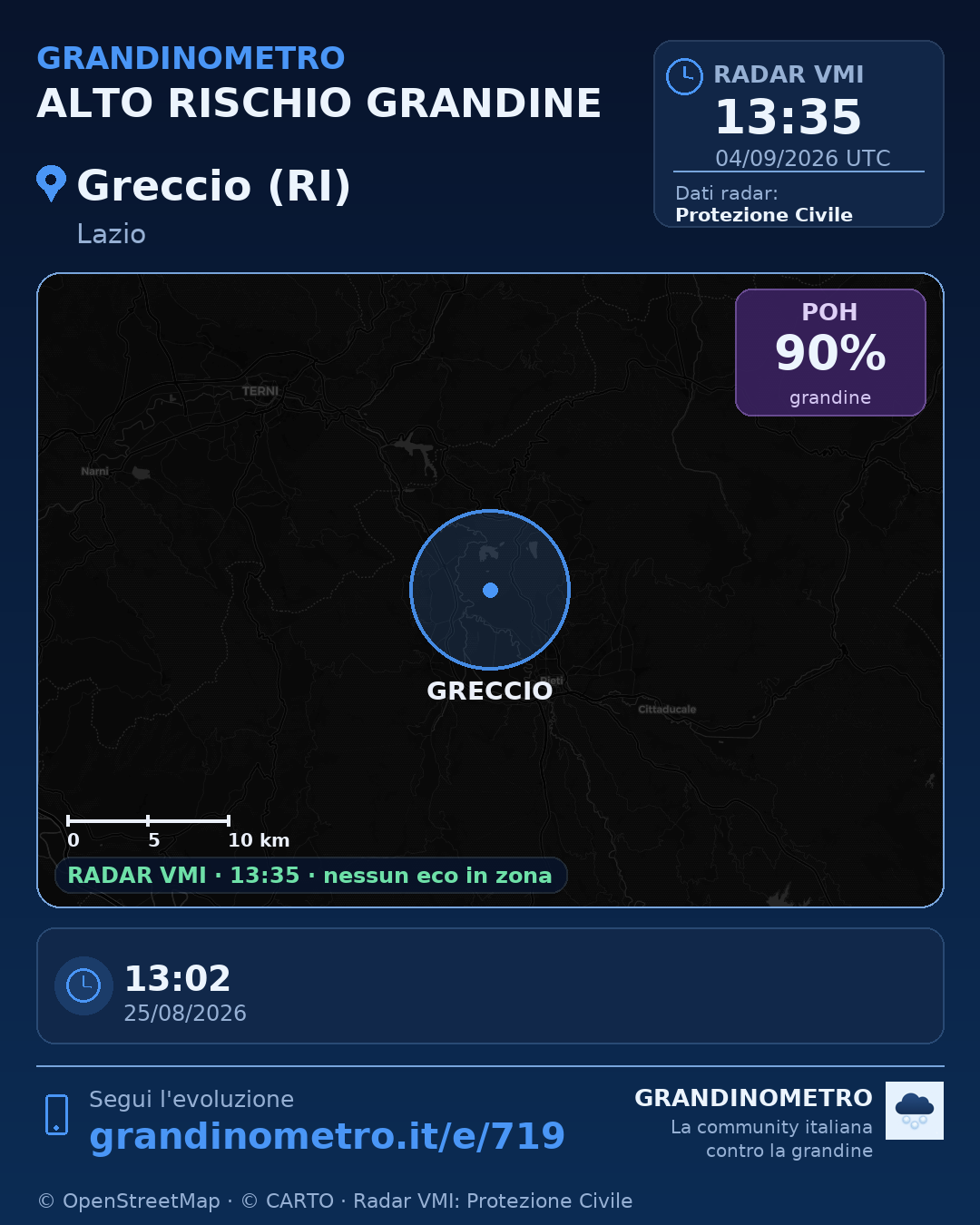 Mappa dell'evento: grandine a Greccio (RI)