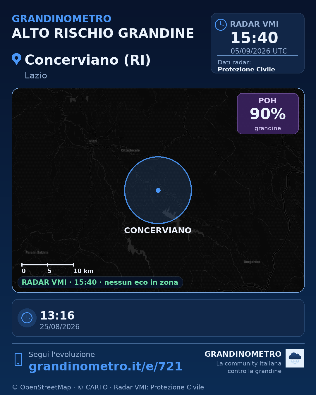 Mappa dell'evento: grandine a Concerviano (RI)