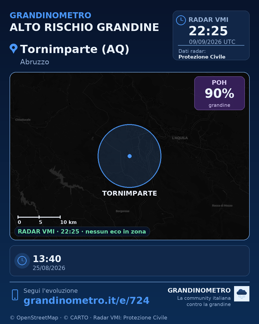 Mappa dell'evento: grandine a Tornimparte (AQ)