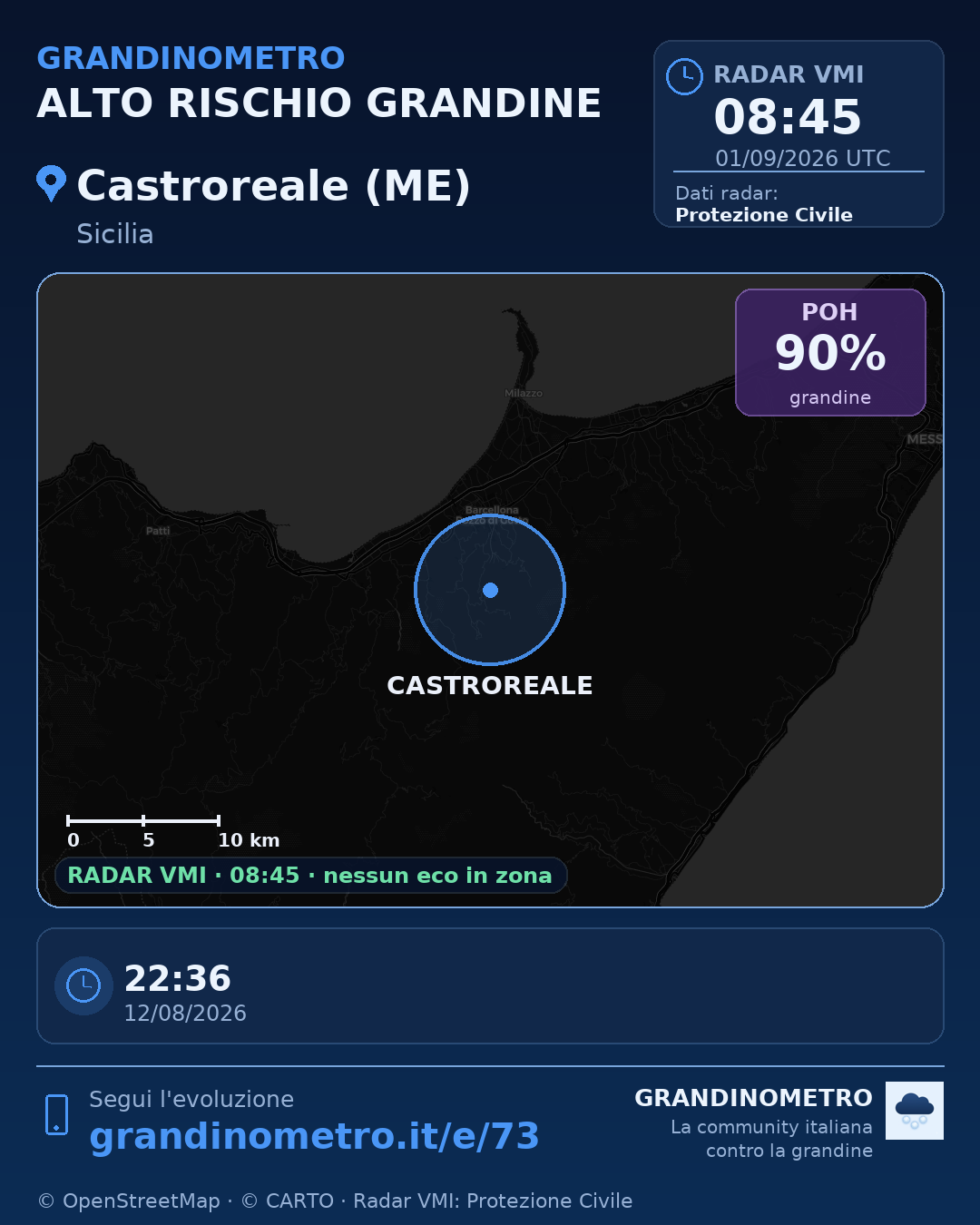 Mappa dell'evento: grandine a Castroreale (ME)
