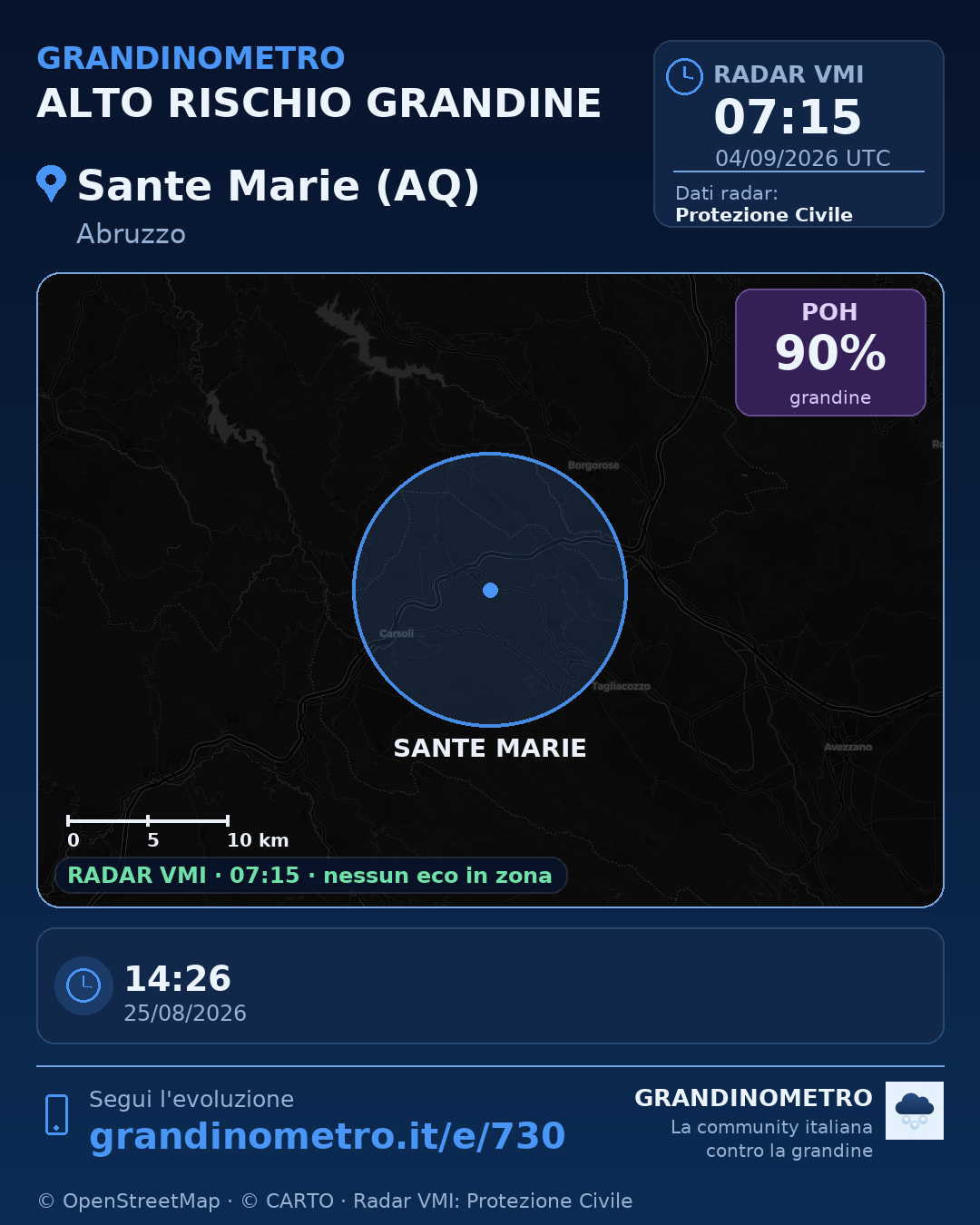 Mappa dell'evento: grandine a Sante Marie (AQ)