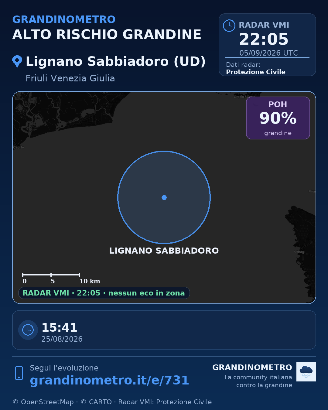 Mappa dell'evento: grandine a Lignano Sabbiadoro (UD)