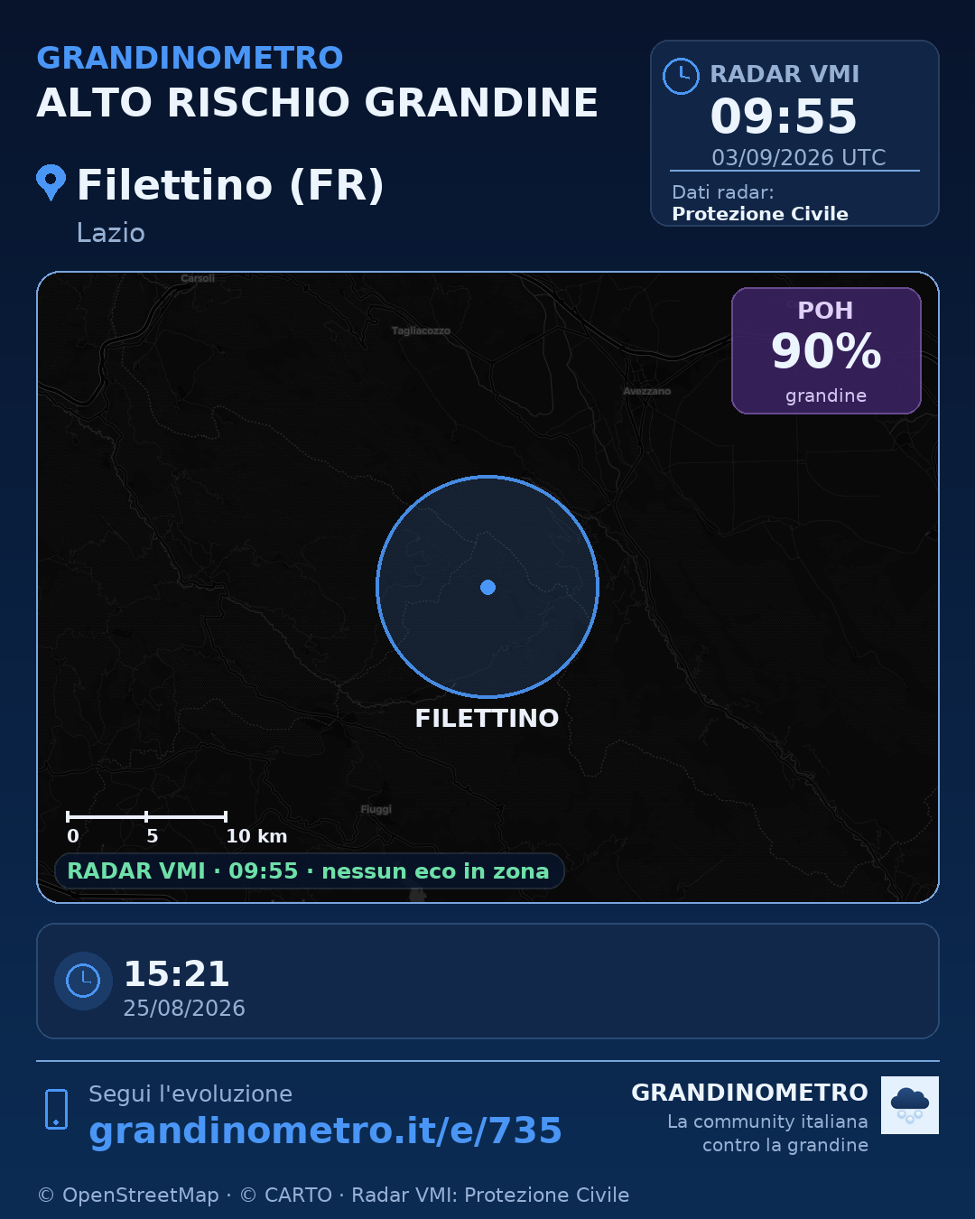 Mappa dell'evento: grandine a Filettino (FR)
