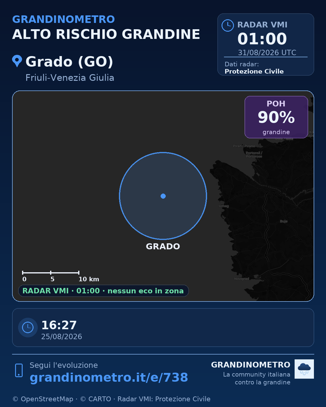 Mappa dell'evento: grandine a Grado (GO)