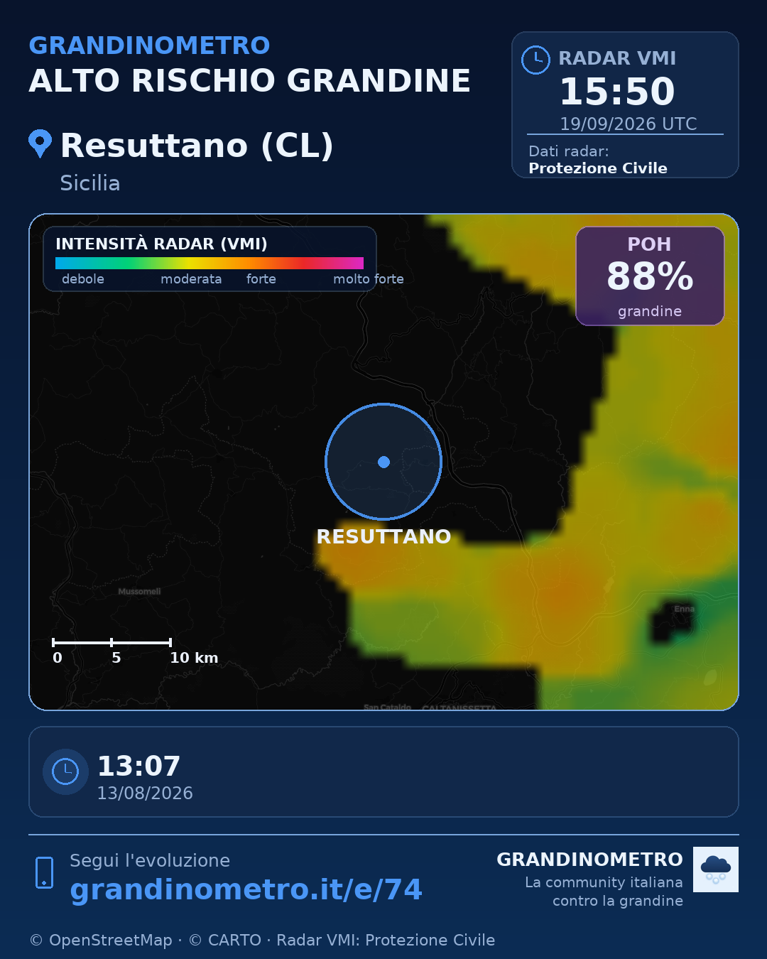 Mappa dell'evento: grandine a Resuttano (CL)