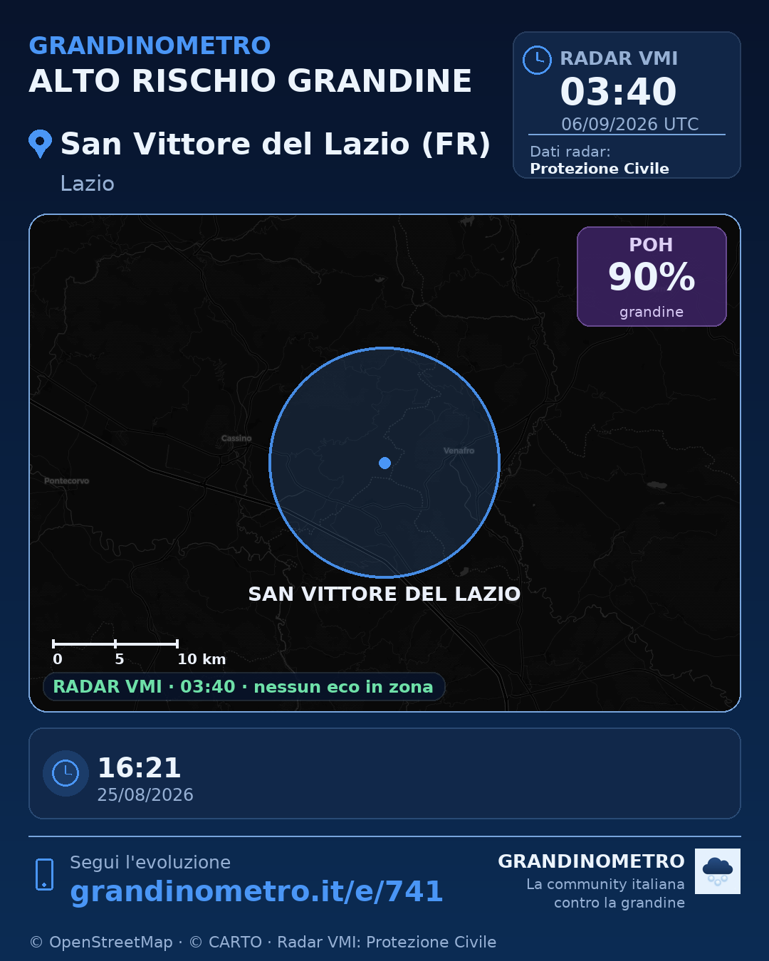 Mappa dell'evento: grandine a San Vittore del Lazio (FR)