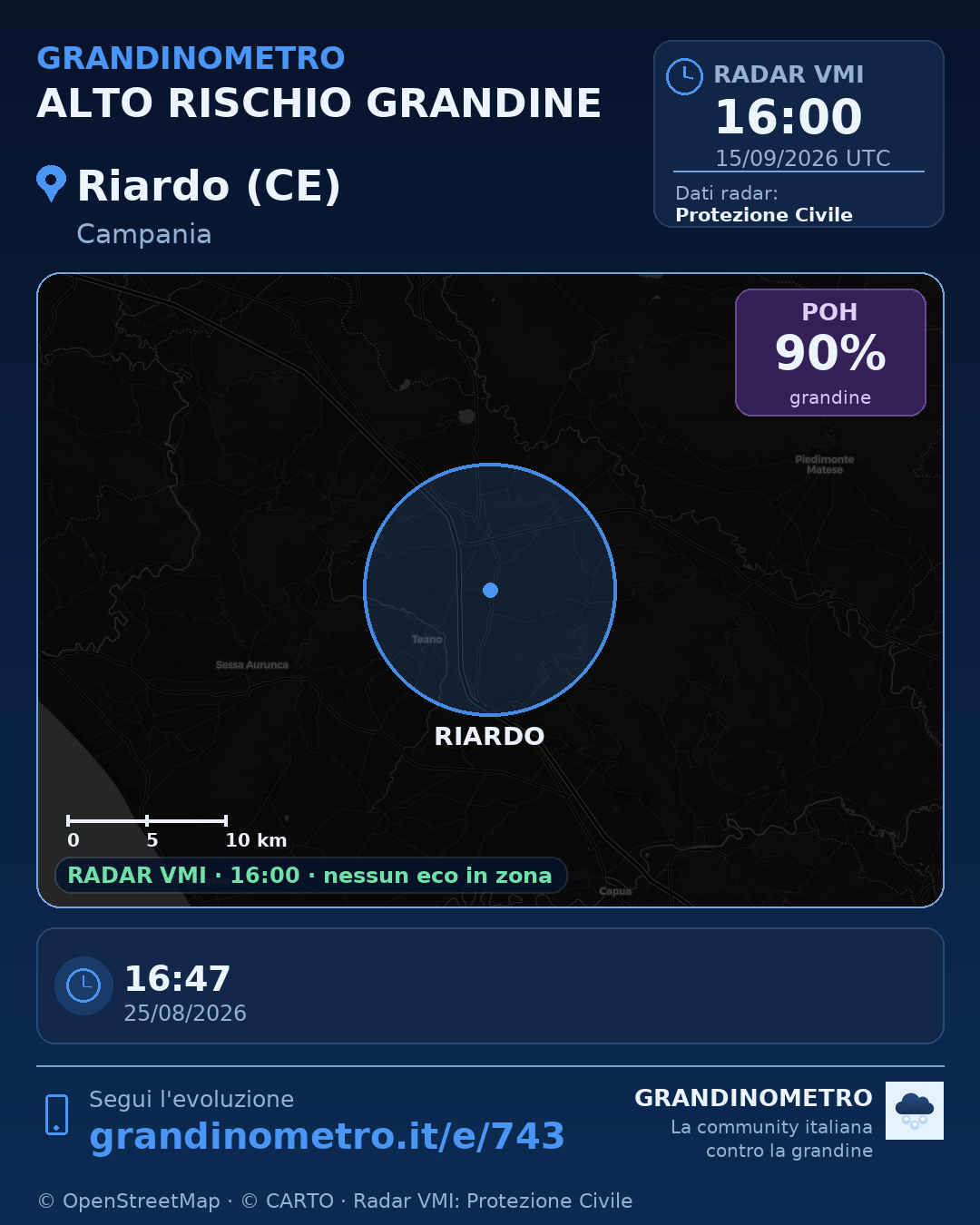 Mappa dell'evento: grandine a Riardo (CE)