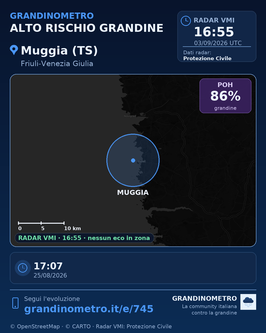 Mappa dell'evento: grandine a Muggia (TS)