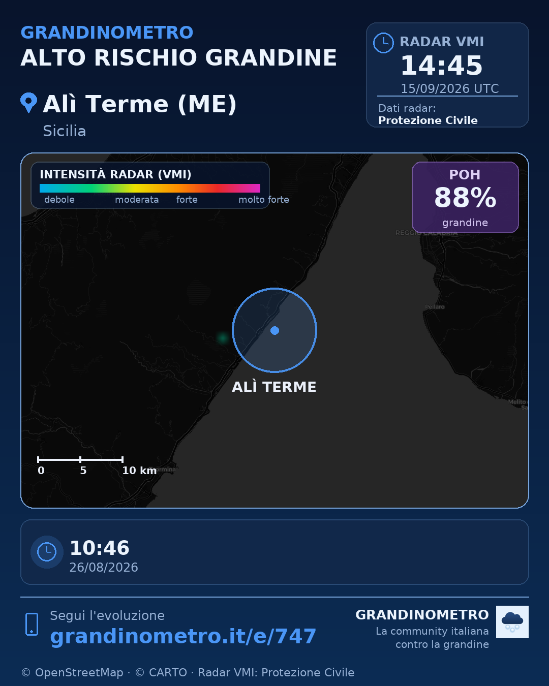 Mappa dell'evento: grandine ad Alì Terme (ME)