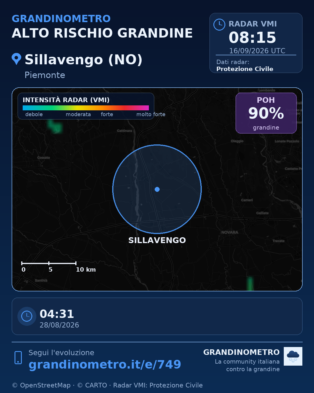 Mappa dell'evento: grandine a Sillavengo (NO)