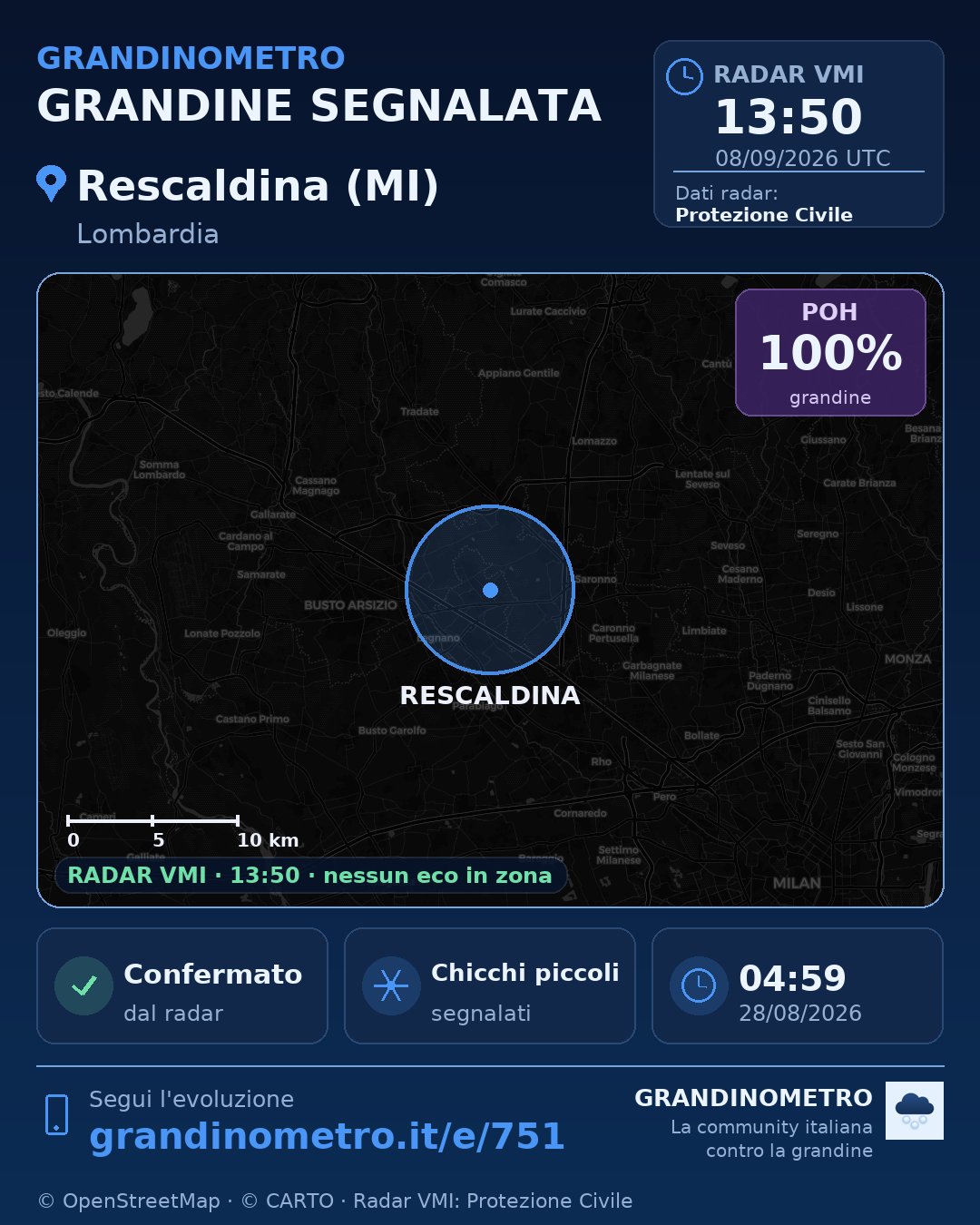 Mappa dell'evento: grandine a Rescaldina (MI)