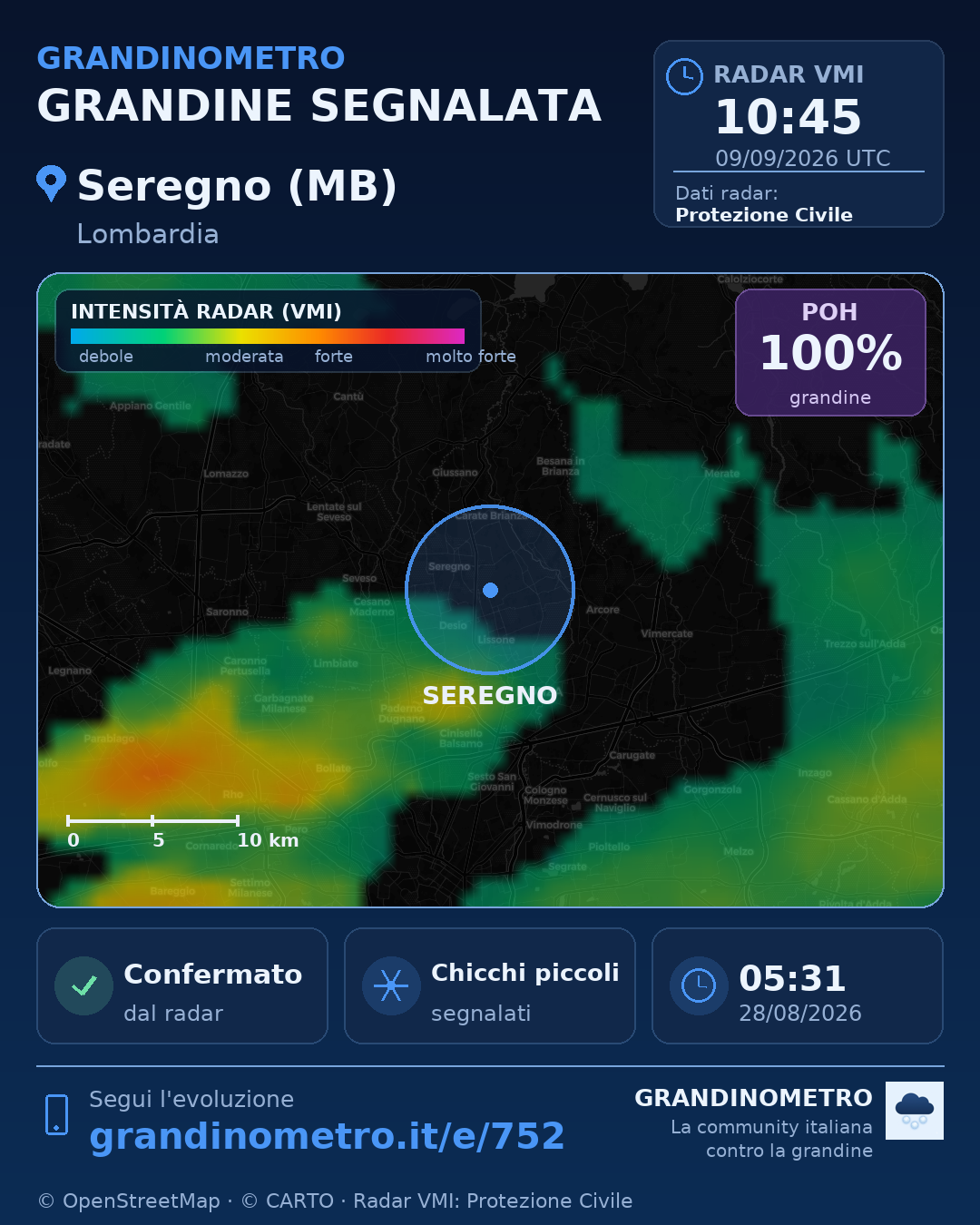 Mappa dell'evento: grandine a Seregno (MB)