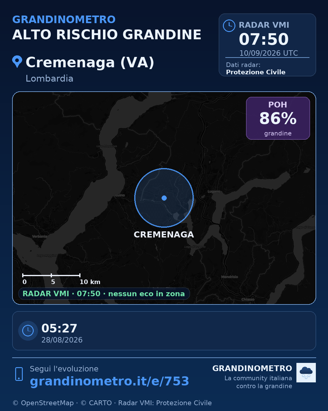 Mappa dell'evento: grandine a Cremenaga (VA)