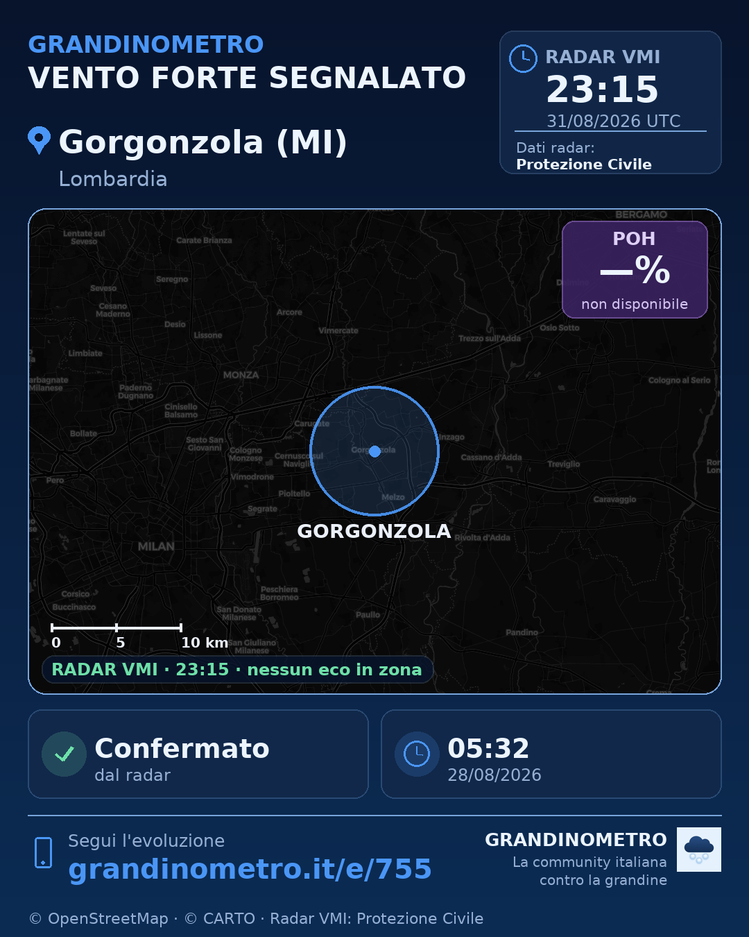 Mappa dell'evento: vento forte a Gorgonzola (MI)