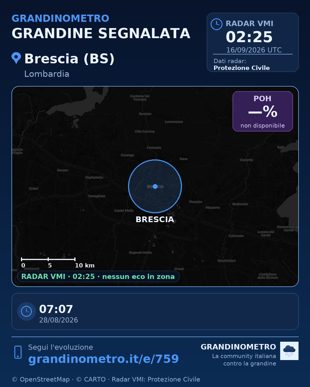 Mappa dell'evento: grandine a Brescia (BS)