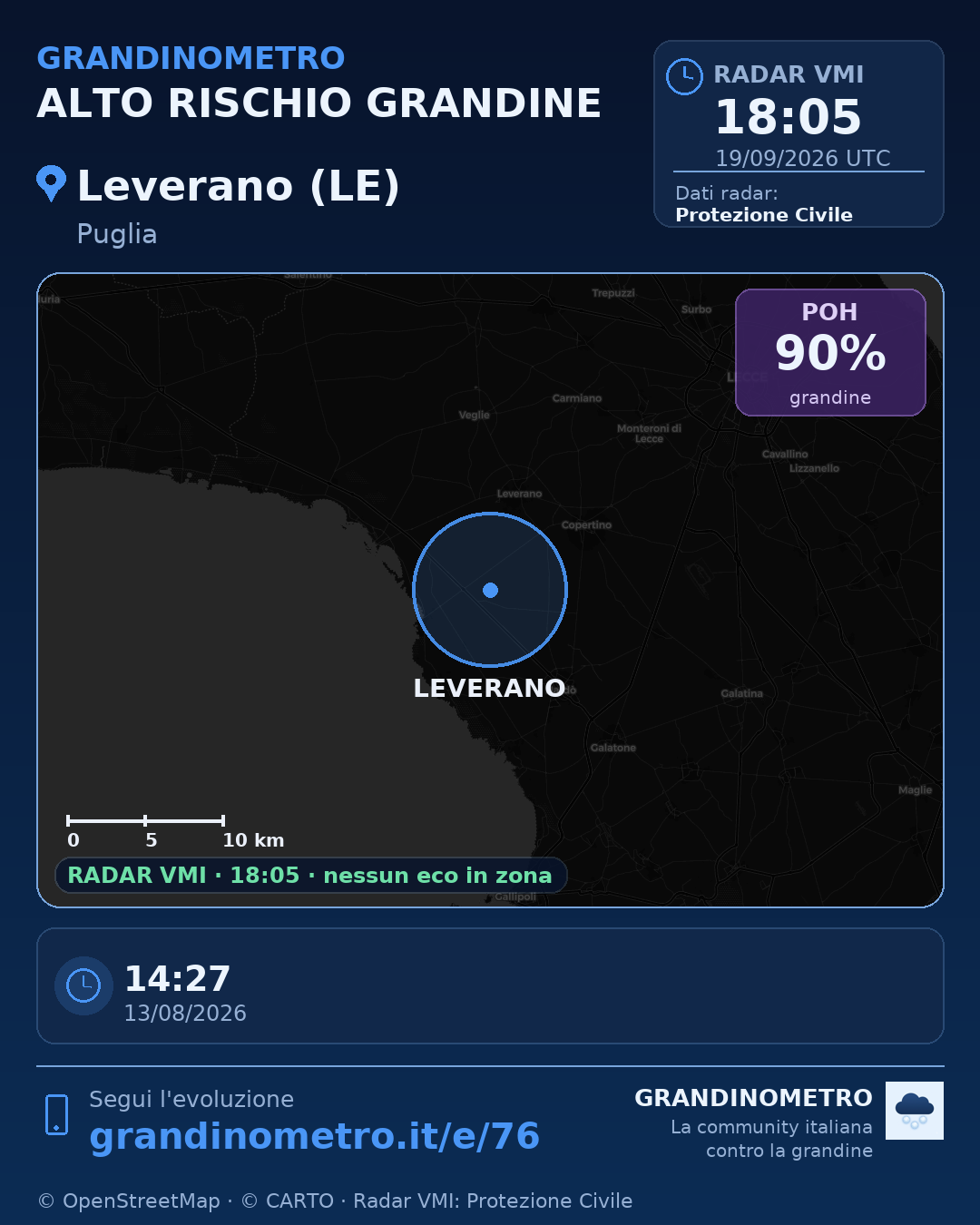Mappa dell'evento: grandine a Leverano (LE)