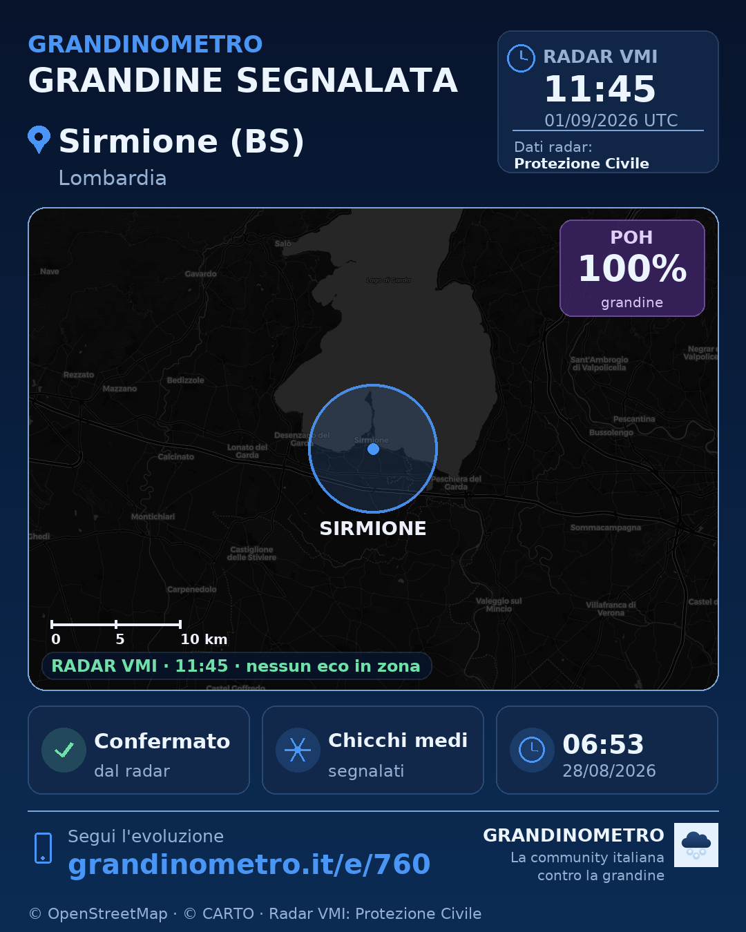 Mappa dell'evento: grandine a Sirmione (BS)