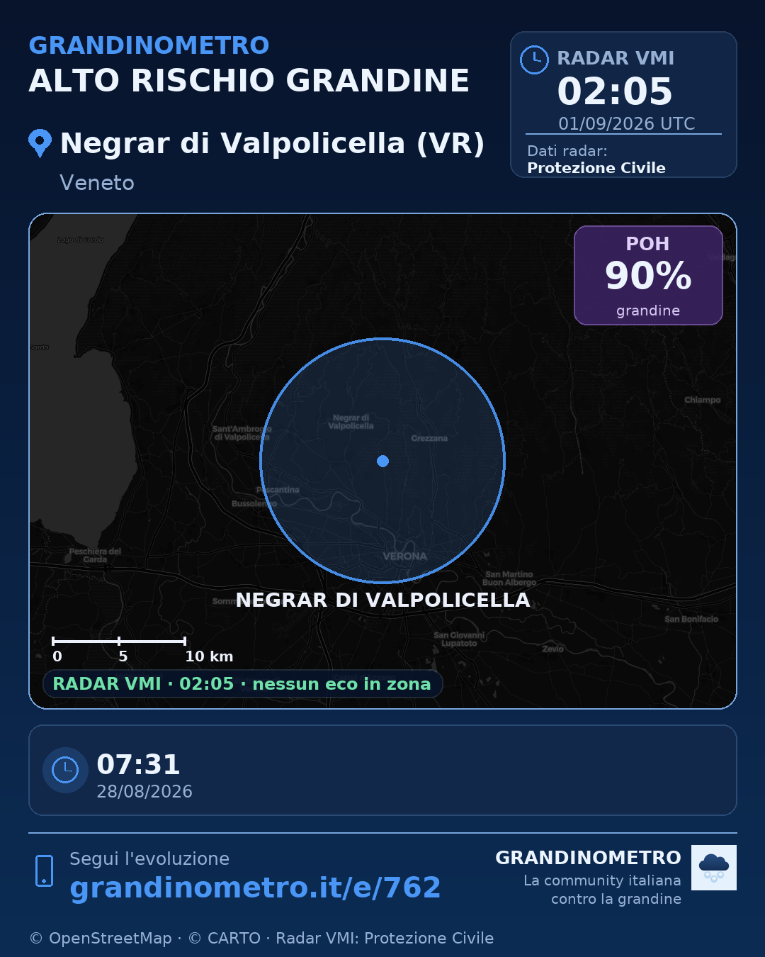 Mappa dell'evento: grandine a Negrar di Valpolicella (VR)