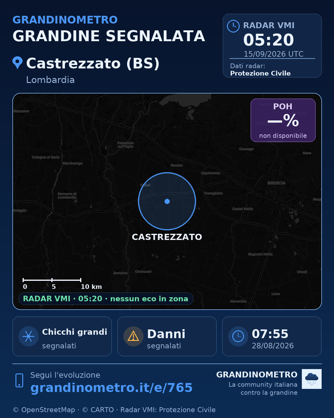Mappa dell'evento: grandine a Castrezzato (BS)