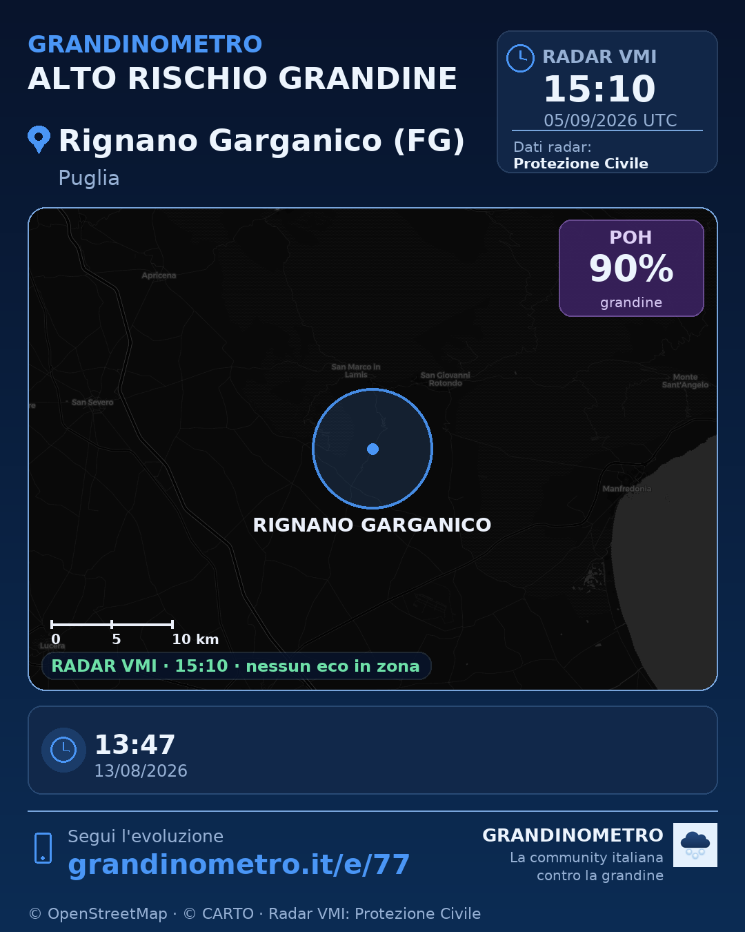 Mappa dell'evento: grandine a Rignano Garganico (FG)