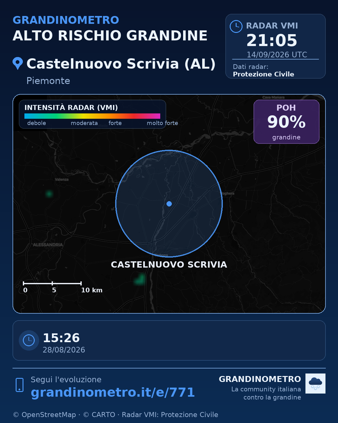 Mappa dell'evento: grandine a Castelnuovo Scrivia (AL)