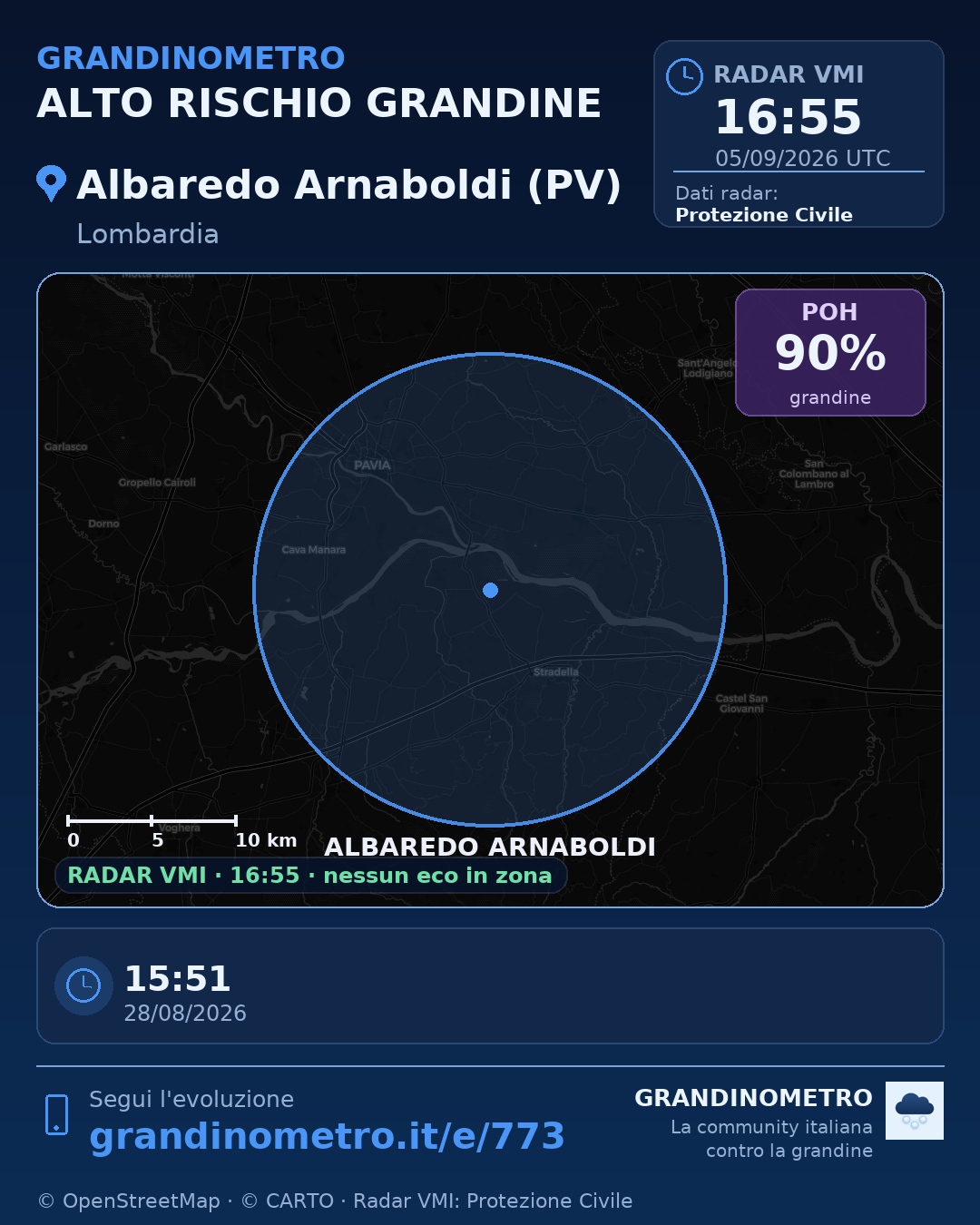 Mappa dell'evento: grandine ad Albaredo Arnaboldi (PV)