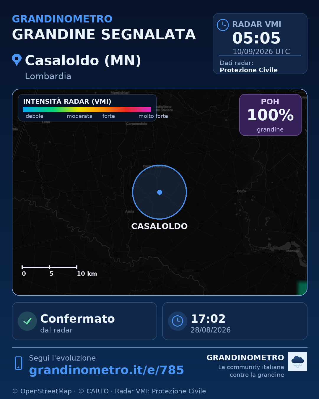 Mappa dell'evento: grandine a Casaloldo (MN)