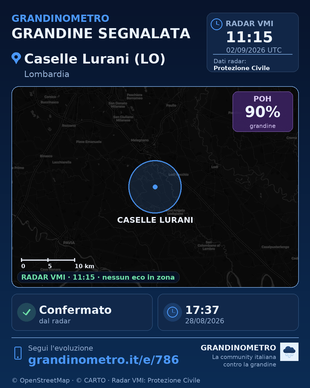 Mappa dell'evento: grandine a Caselle Lurani (LO)