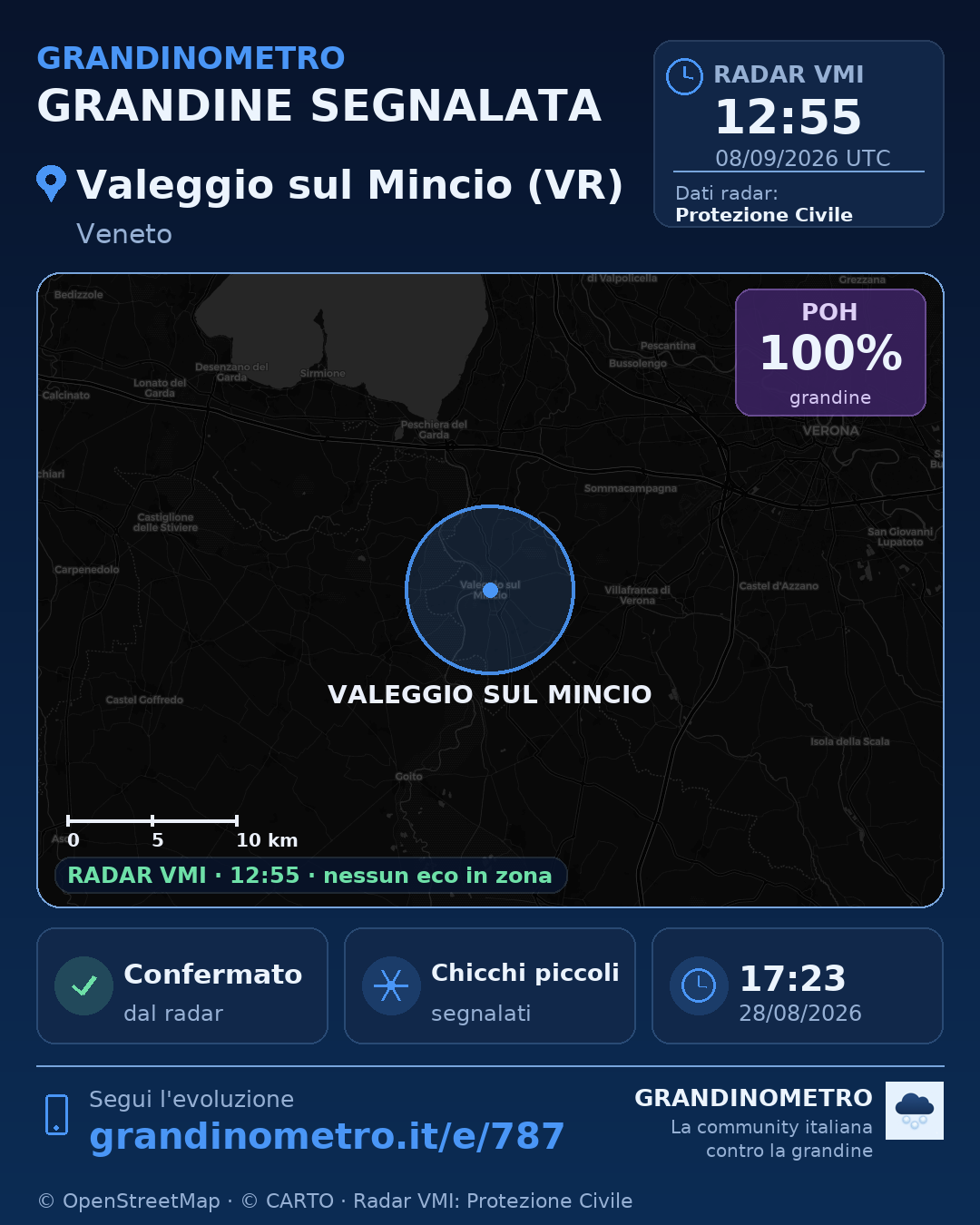 Mappa dell'evento: grandine a Valeggio sul Mincio (VR)