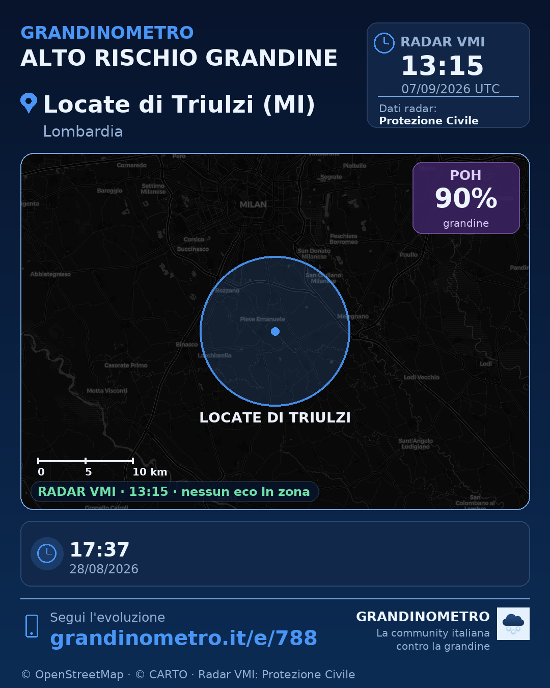 Mappa dell'evento: grandine a Locate di Triulzi (MI)
