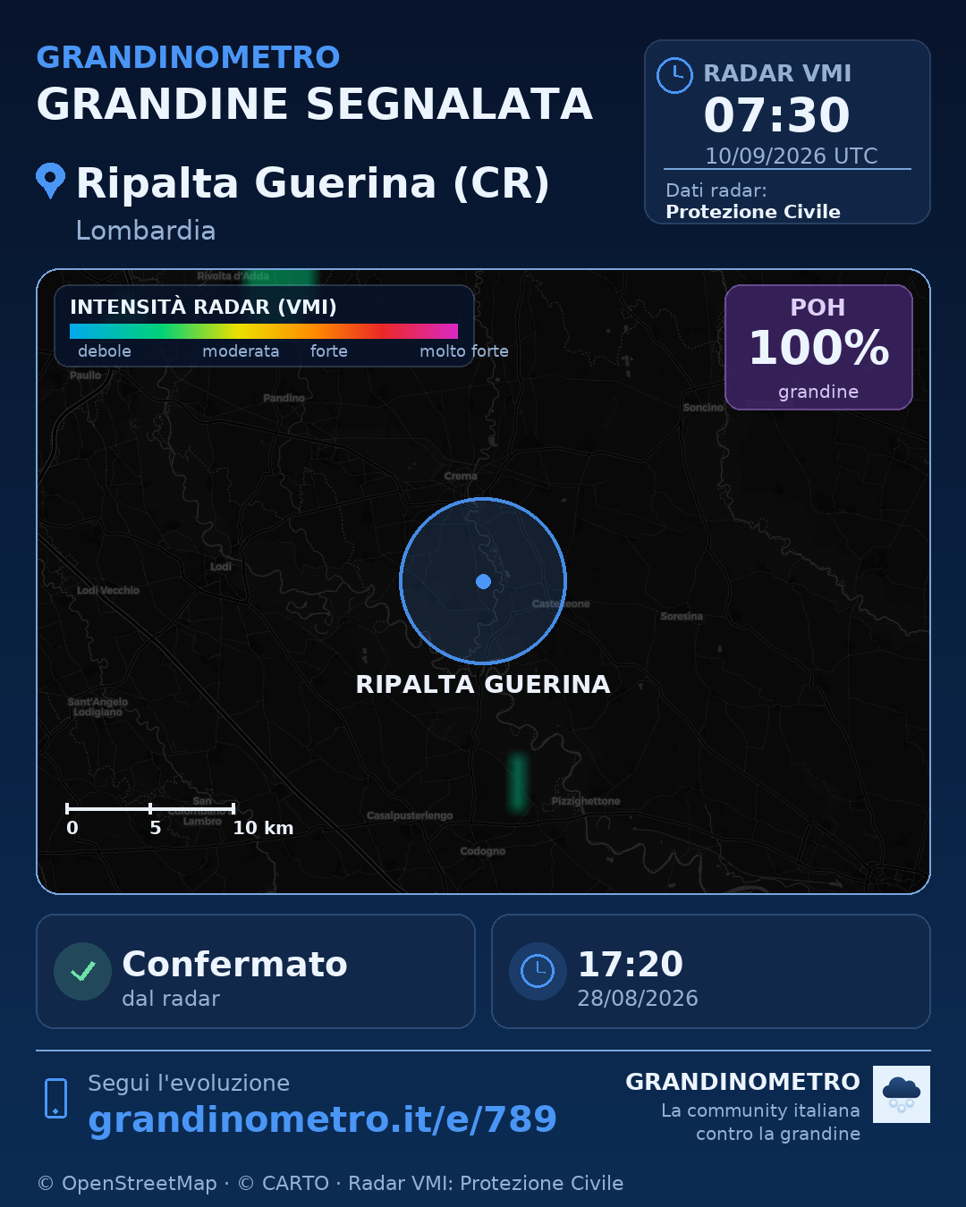 Mappa dell'evento: grandine a Ripalta Guerina (CR)