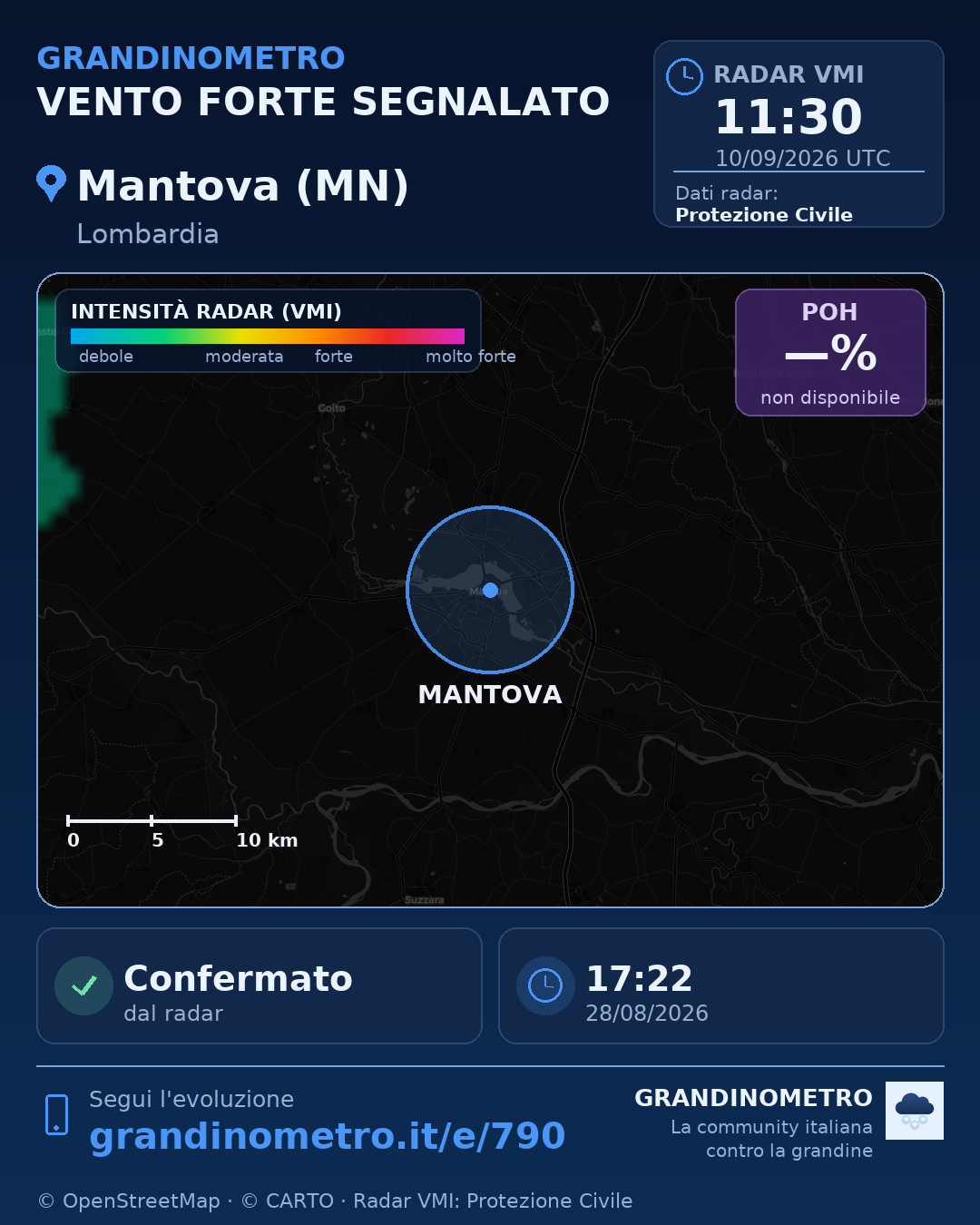 Mappa dell'evento: vento forte a Mantova (MN)