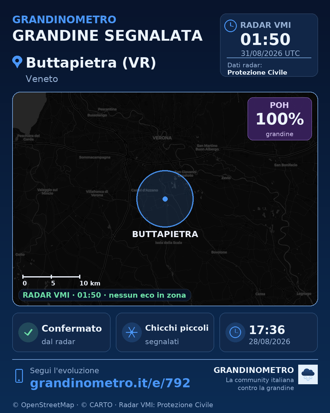 Mappa dell'evento: grandine a Buttapietra (VR)