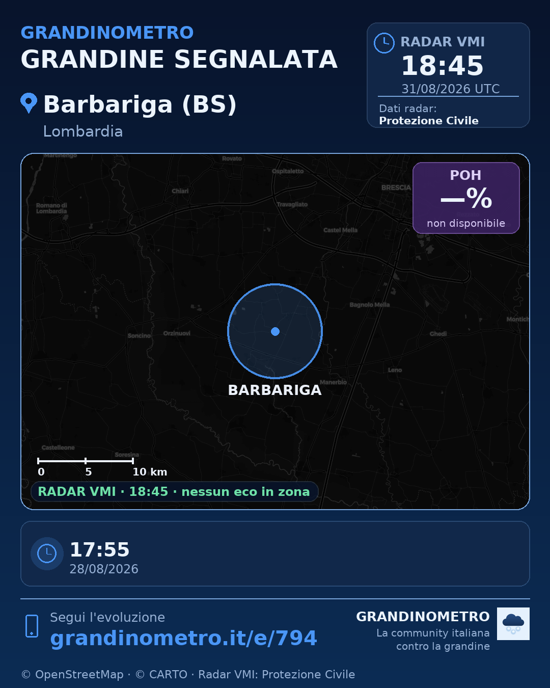 Mappa dell'evento: grandine a Barbariga (BS)