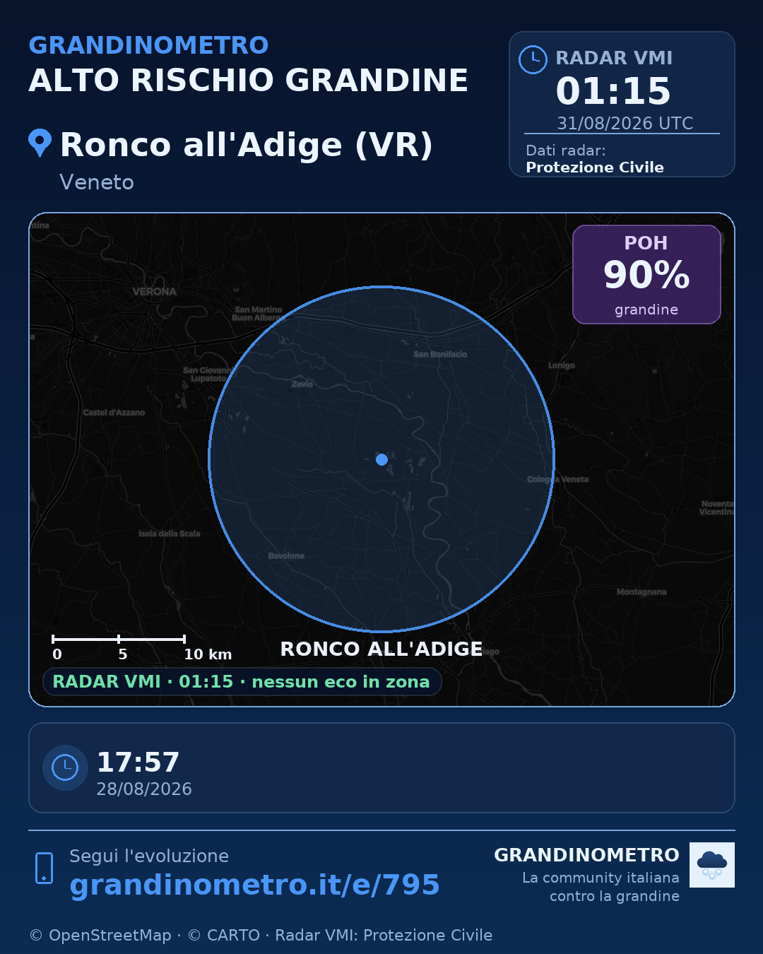 Mappa dell'evento: grandine a Ronco all'Adige (VR)
