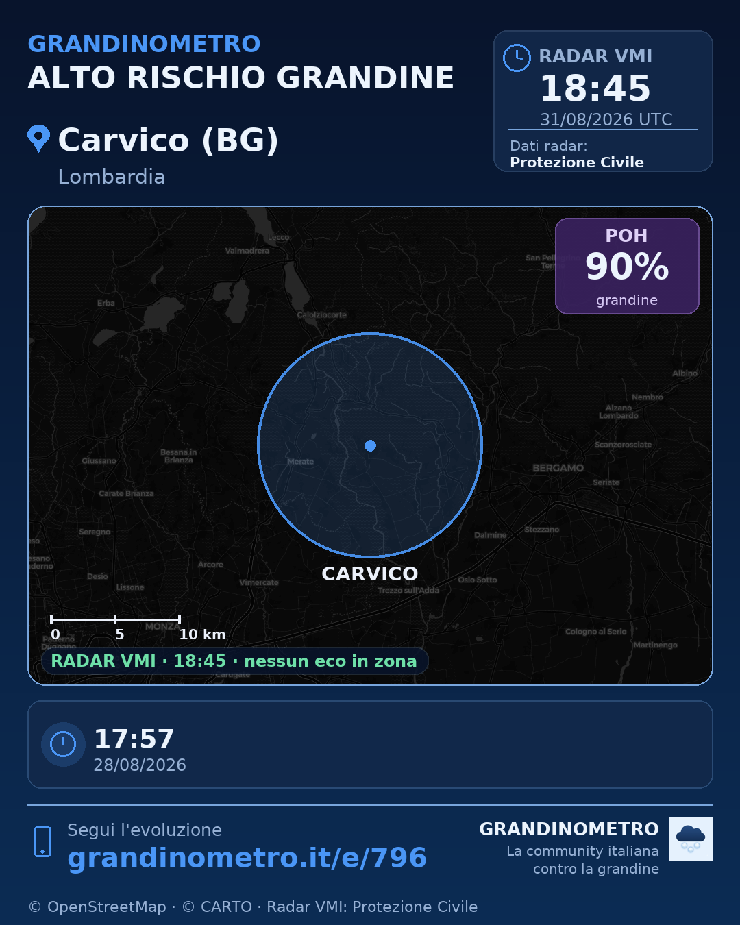 Mappa dell'evento: grandine a Carvico (BG)