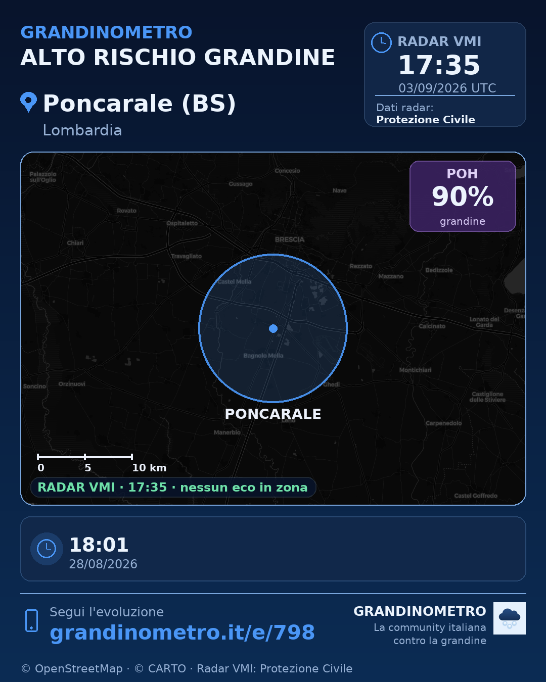 Mappa dell'evento: grandine a Poncarale (BS)